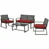 Allen + Roth Ainsley 4-Piece Steel Frame Patio Conversation Set with Niuchen Fabric Cushions - Red and Black -Style Selections Sales Store 20235174 L