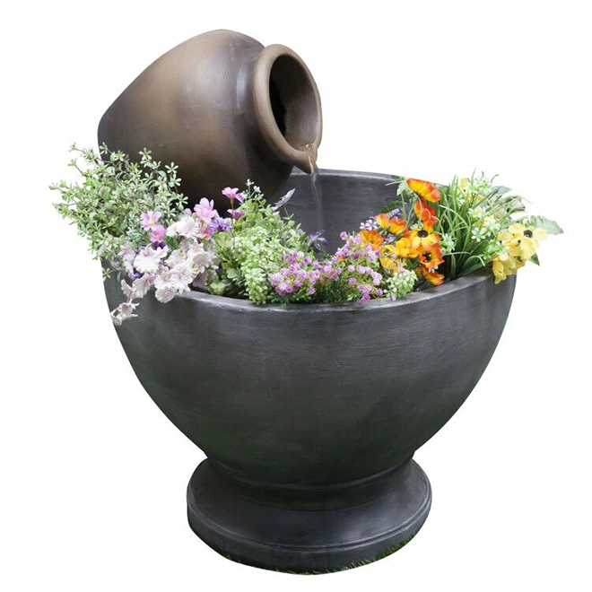 Fountain with Flower Pot - 23.23'' x 27.95'' - GRC 3 Fountain with Flower Pot - 23.23'' x 27.95'' - GRC