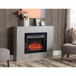 Style Selections Rossa Electric Fireplace with Timer - 23-in - Cement Ash -Style Selections Sales Store 35025011d L