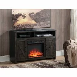 Style Selections Fluda TV Stand with Electric Fireplace - Barn Doors - Brown -Style Selections Sales Store 35025012c L