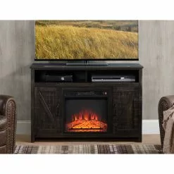 Style Selections Fluda TV Stand with Electric Fireplace - Barn Doors - Brown -Style Selections Sales Store 35025012d L