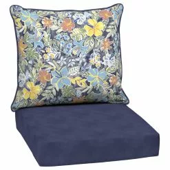 Style Selections Deep Seat Patio Chair Cushions - Polyester - Floral Pattern - Watercolour/Blue - 2-Piece