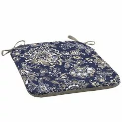 Style Selections Reversible Patio Chair Cushion - 18-in x 19-in - Polyester - Flower Blue and Grey Pattern