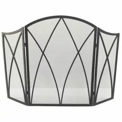 Style Selections 47.87-in Black Steel Gothic Arch 3-Panel Fireplace Screen