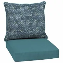 Style Selections 2-Piece Hadrian Tile Blue Geometric Deep Seat Patio Chair Cushion