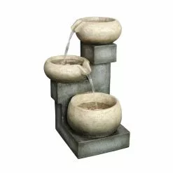 Style Selections 18-in x 17-in Grey Resin 3-Bowl Lighted Fountain