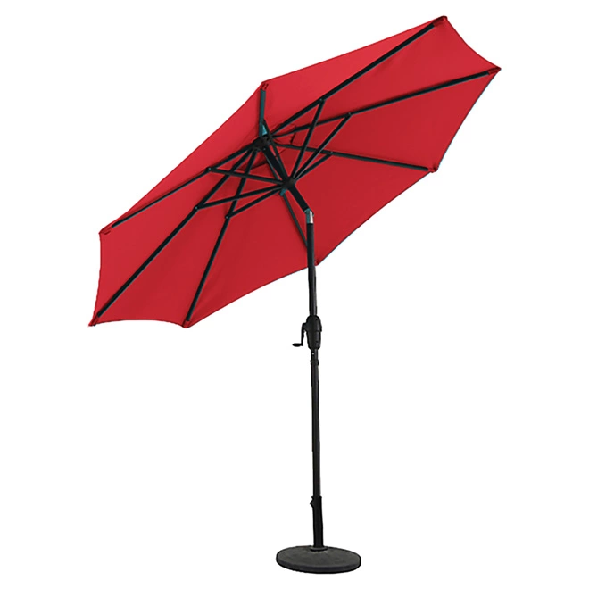 Style Selections Tiltable Umbrella - Aluminum and Red Olefin - 9-ft 3 Style Selections Tiltable Umbrella - Aluminum and Red Olefin - 9-ft