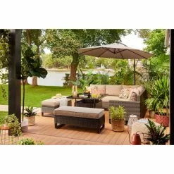 Style Selections Greige 10-ft Offset Patio Umbrella - Polyester -Style Selections Sales Store 48655103d L