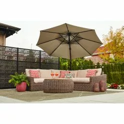 Style Selections Offset Patio Umbrella - Aluminum and Olefin - Tiltable and Rotating - Greige -Style Selections Sales Store 48655104c L
