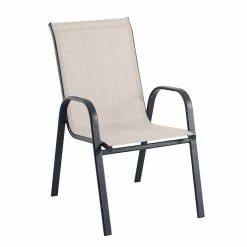 Style Selections Beige Steel and Sling Stackable Outdoor Chair